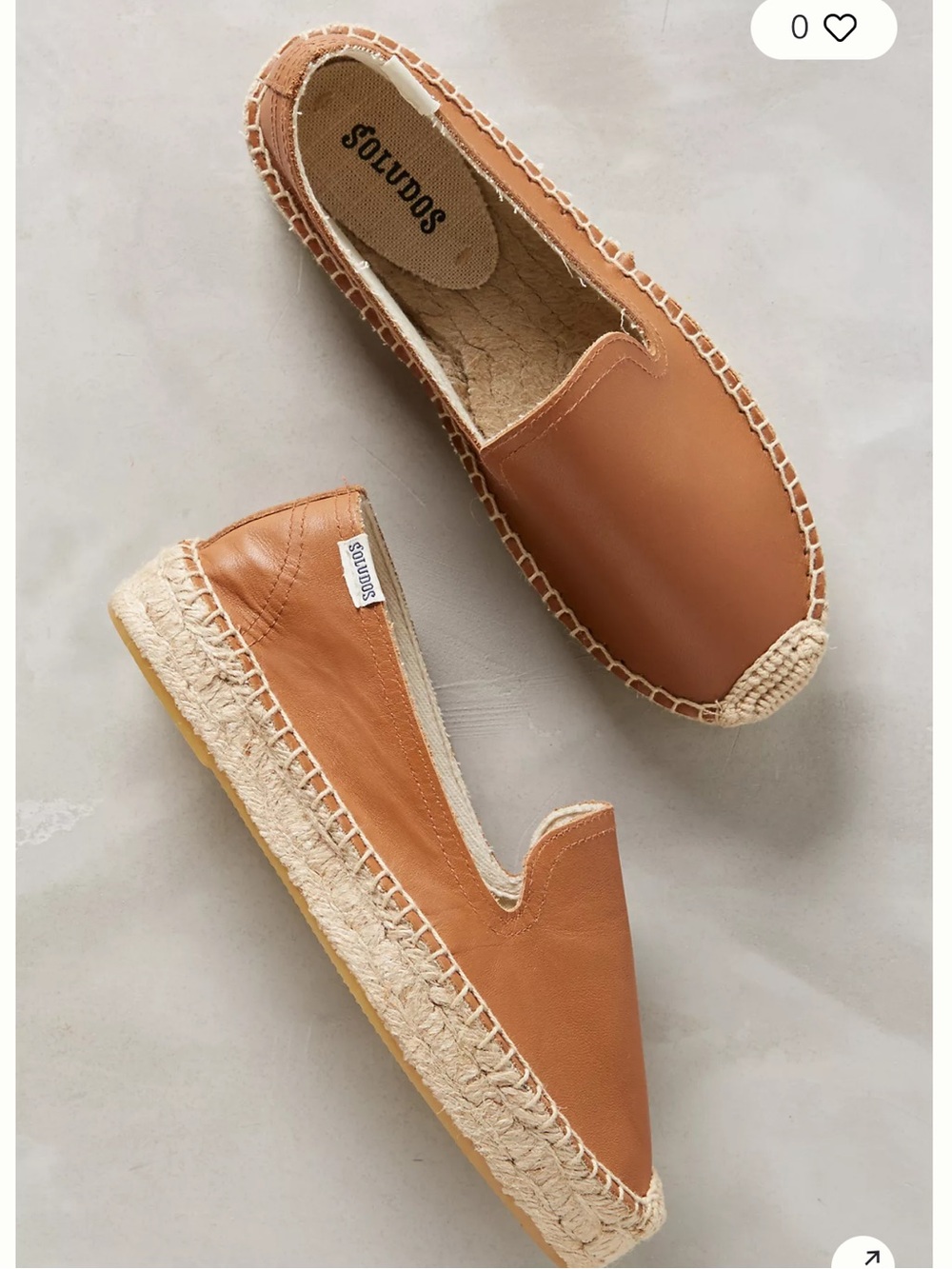 Anthropologie Soludos Cognac Leather Slip-on Espadrilles S-615 Sz 8.5